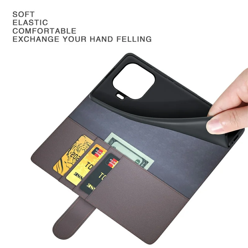 For Xiaomi 17T Pro Case Genuine Split Leather Phone Cover with Wallet Stand - Black