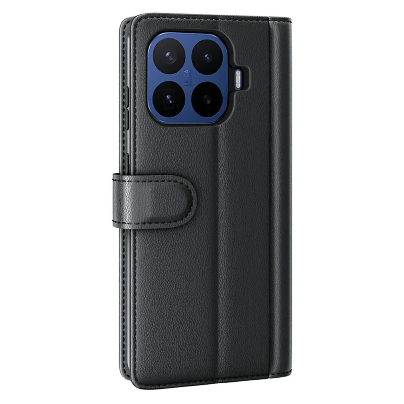 For Xiaomi 17T Pro Case Genuine Split Leather Phone Cover with Wallet Stand - Black