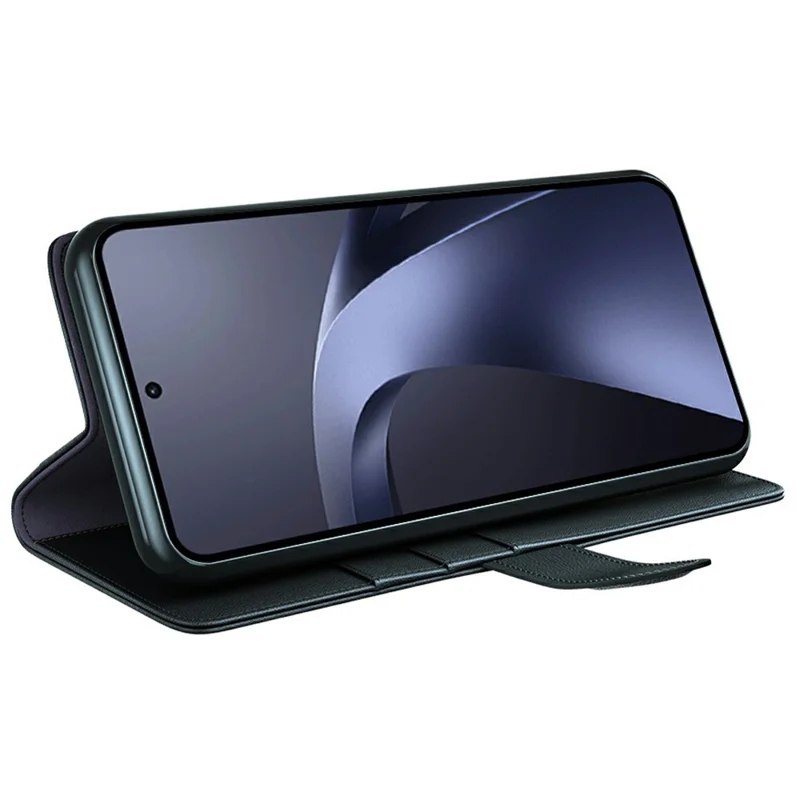 For Xiaomi 17T Pro Case Genuine Split Leather Phone Cover with Wallet Stand - Black