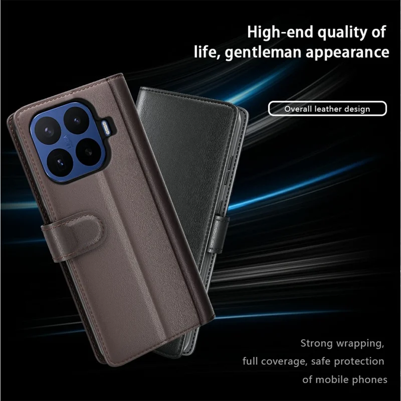 For Xiaomi 17T Pro Case Genuine Split Leather Phone Cover with Wallet Stand - Black