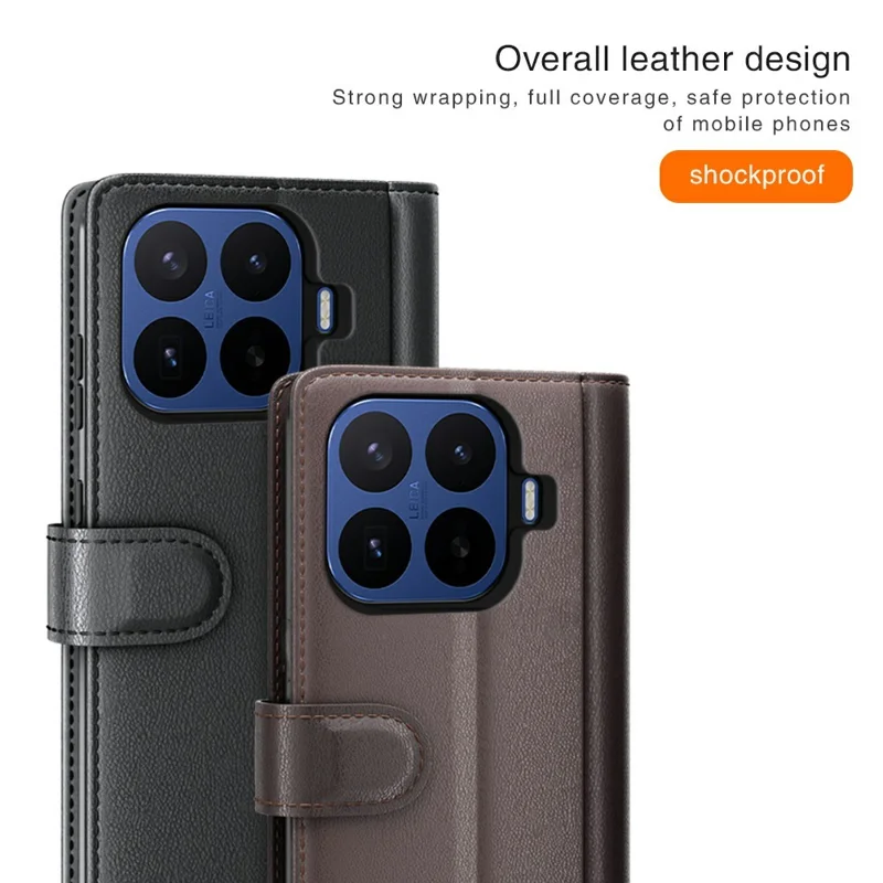 For Xiaomi 17T Pro Case Genuine Split Leather Phone Cover with Wallet Stand - Black