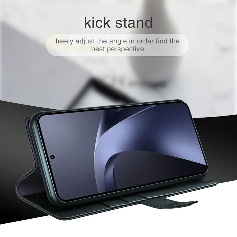For Xiaomi 17T Pro Case Genuine Split Leather Phone Cover with Wallet Stand - Black