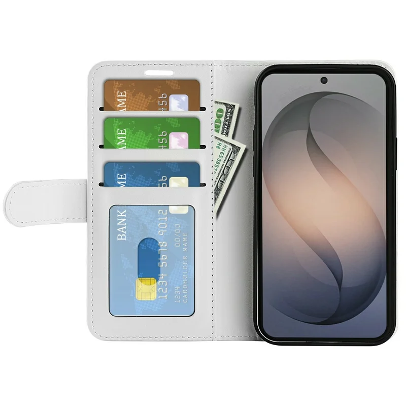 Чехол для Samsung Galaxy S26 FE с текстурой под лошадиную кожу, с подставкой, кожаный чехол-кошелек - Белый