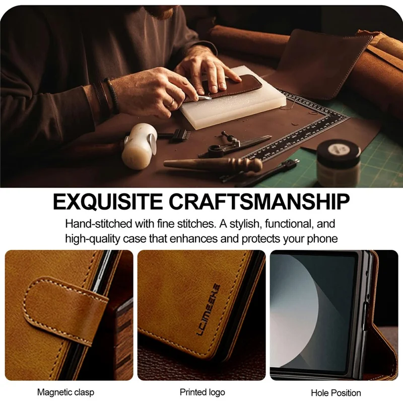 LC.IMEEKE pour Samsung Galaxy Z Fold8 Ultra étui portefeuille en cuir texturé veau - Jaune