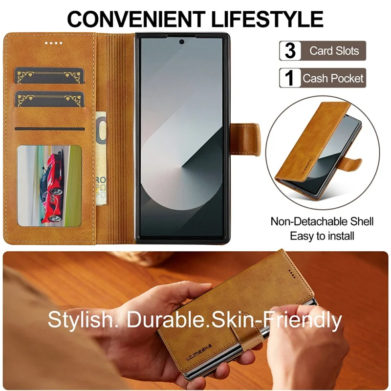LC.IMEEKE pour Samsung Galaxy Z Fold8 Ultra étui portefeuille en cuir texturé veau - Jaune