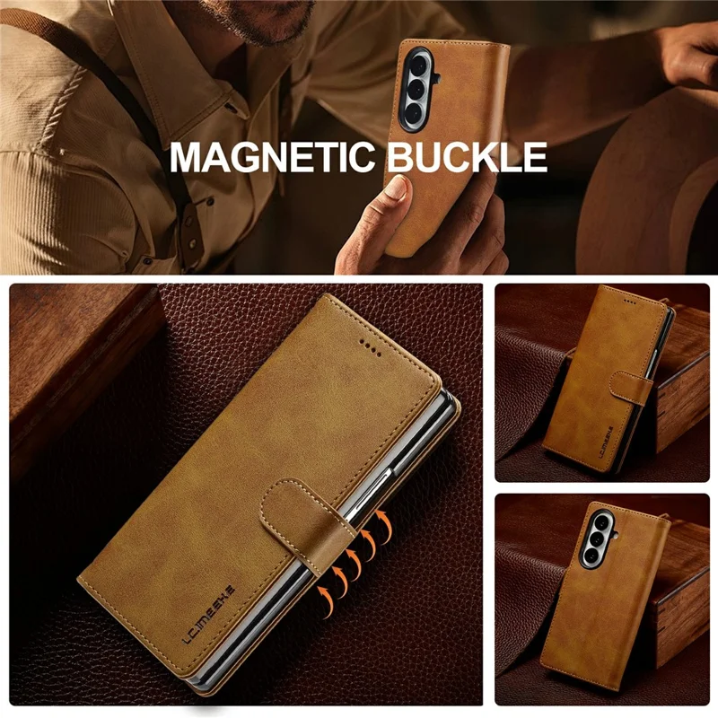 LC.IMEEKE pour Samsung Galaxy Z Fold8 Ultra étui portefeuille en cuir texturé veau - Jaune