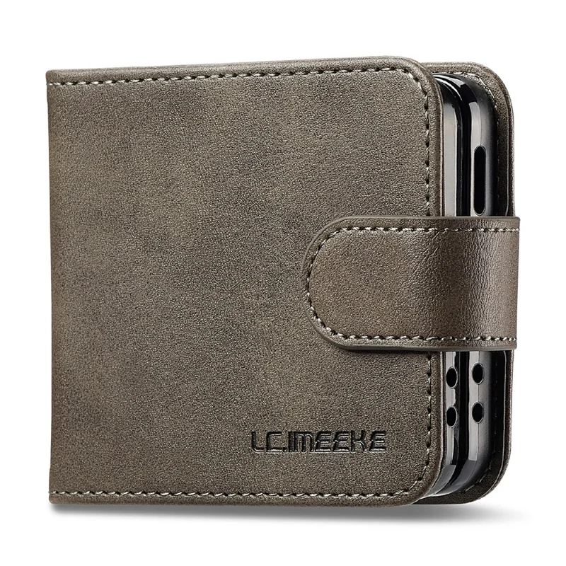 LC.IMEEKE pour Samsung Galaxy Z Flip8 Étui Texturé de Cuir de Veau en Cuir PU - Gris