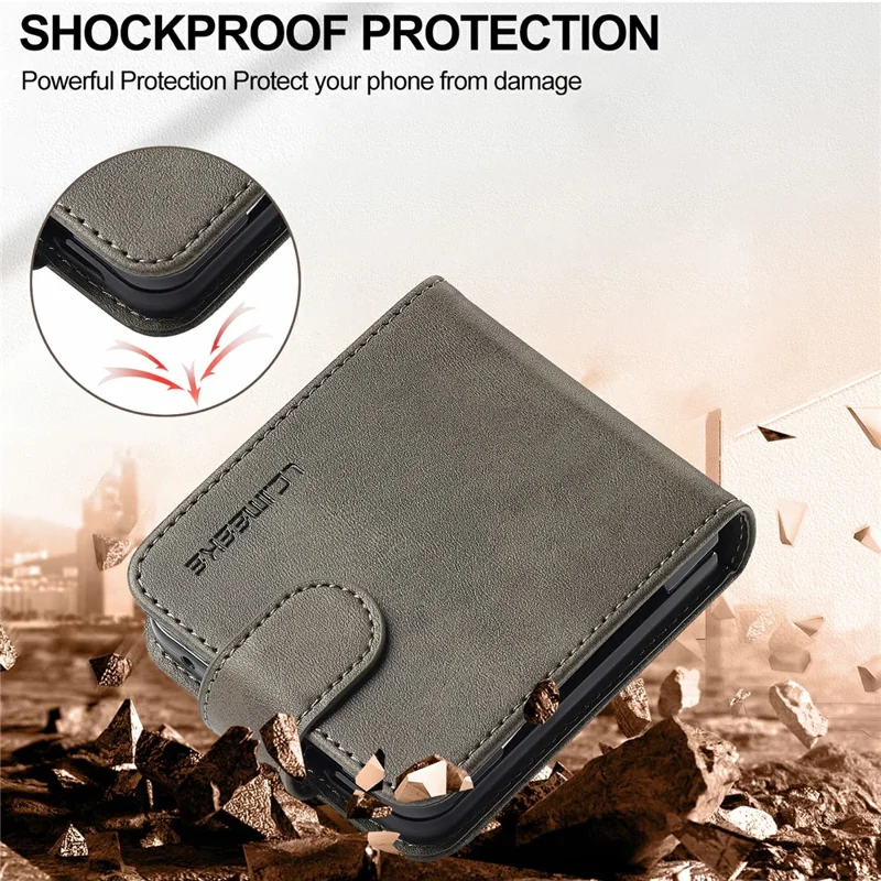 LC.IMEEKE pour Samsung Galaxy Z Flip8 Étui Texturé de Cuir de Veau en Cuir PU - Gris