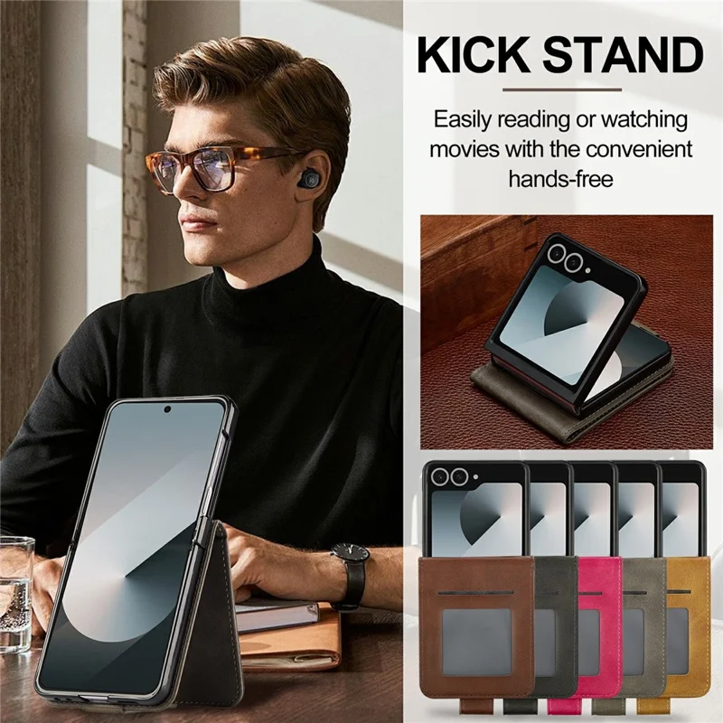 LC.IMEEKE pour Samsung Galaxy Z Flip8 Étui Texturé de Cuir de Veau en Cuir PU - Gris