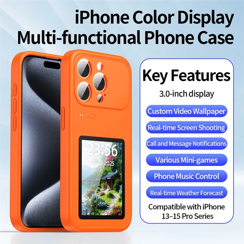 For iPhone 17 Pro Max Dynamic Phone Case 3.5 inch Multi-functional Color Screen Back Cover - Orange