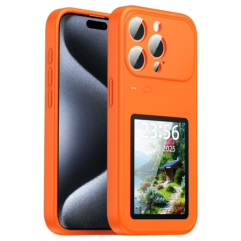 Coque de téléphone dynamique pour iPhone 16 Pro, 3,5 pouces, écran couleur multifonction, dos - Orange