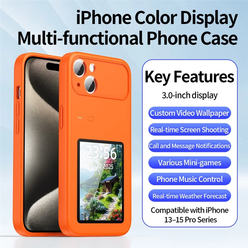 For iPhone 14 Dynamic Phone Case 3.0 inch Multi-functional Color Screen Back Cover - Orange