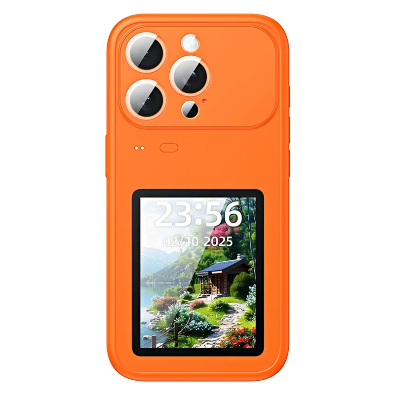 Dynamisk mobilskal för iPhone 15 Pro med 3,0 tum flerfunktionell färgskärm, baklucka – Orange