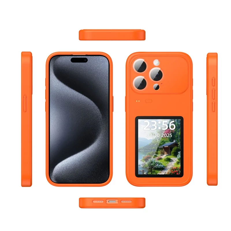Dynamisk mobilskal för iPhone 15 Pro med 3,0 tum flerfunktionell färgskärm, baklucka – Orange