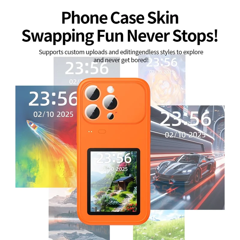 Dynamisk mobilskal för iPhone 15 Pro med 3,0 tum flerfunktionell färgskärm, baklucka – Orange