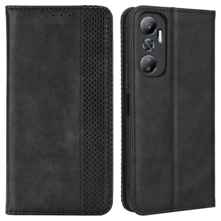 Retro-Texture-Handyhülle für Infinix Hot 20 4G / X682B, bedrucktes Muster, PU-Leder-Brieftaschencover - Schwarz