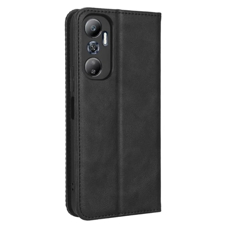 Retro-Texture-Handyhülle für Infinix Hot 20 4G / X682B, bedrucktes Muster, PU-Leder-Brieftaschencover - Schwarz