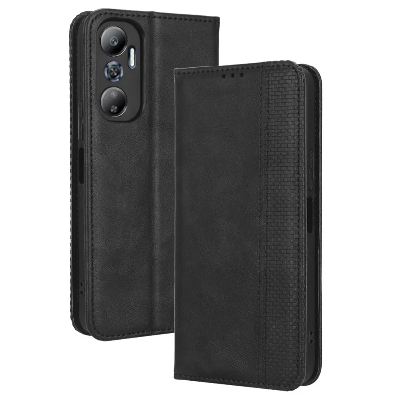 Retro-Texture-Handyhülle für Infinix Hot 20 4G / X682B, bedrucktes Muster, PU-Leder-Brieftaschencover - Schwarz