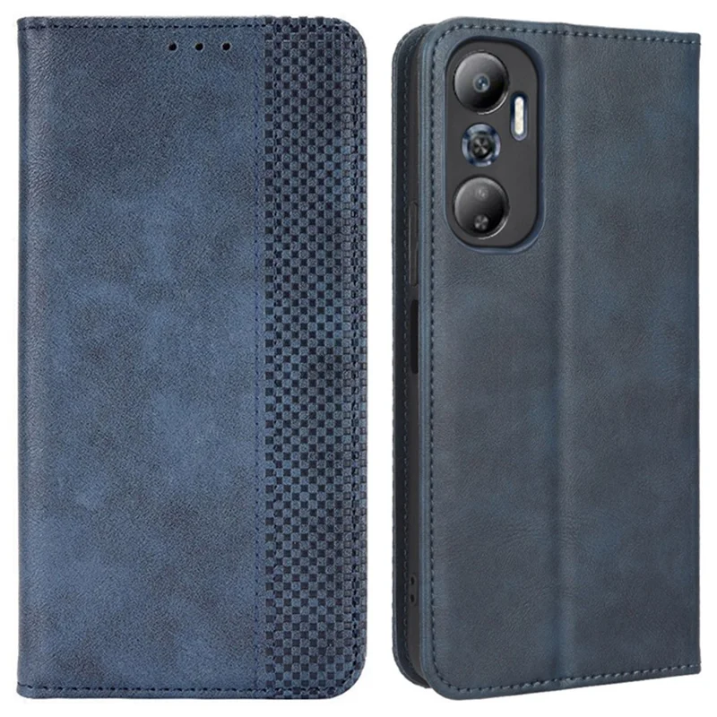 For Infinix Hot 20 4G / X682B Retro Texture Phone Case Imprinted Pattern PU Leather Wallet Phone Cover - Blue