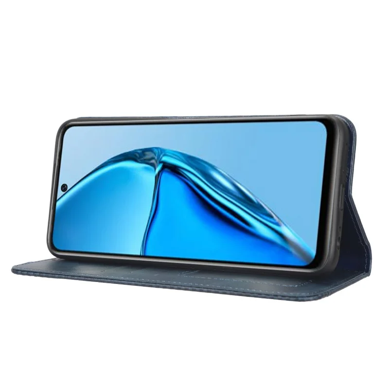 For Infinix Hot 20 4G / X682B Retro Texture Phone Case Imprinted Pattern PU Leather Wallet Phone Cover - Blue