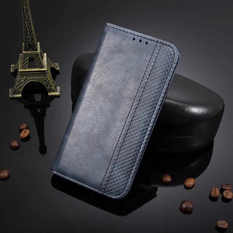 For Infinix Hot 20 4G / X682B Retro Texture Phone Case Imprinted Pattern PU Leather Wallet Phone Cover - Blue