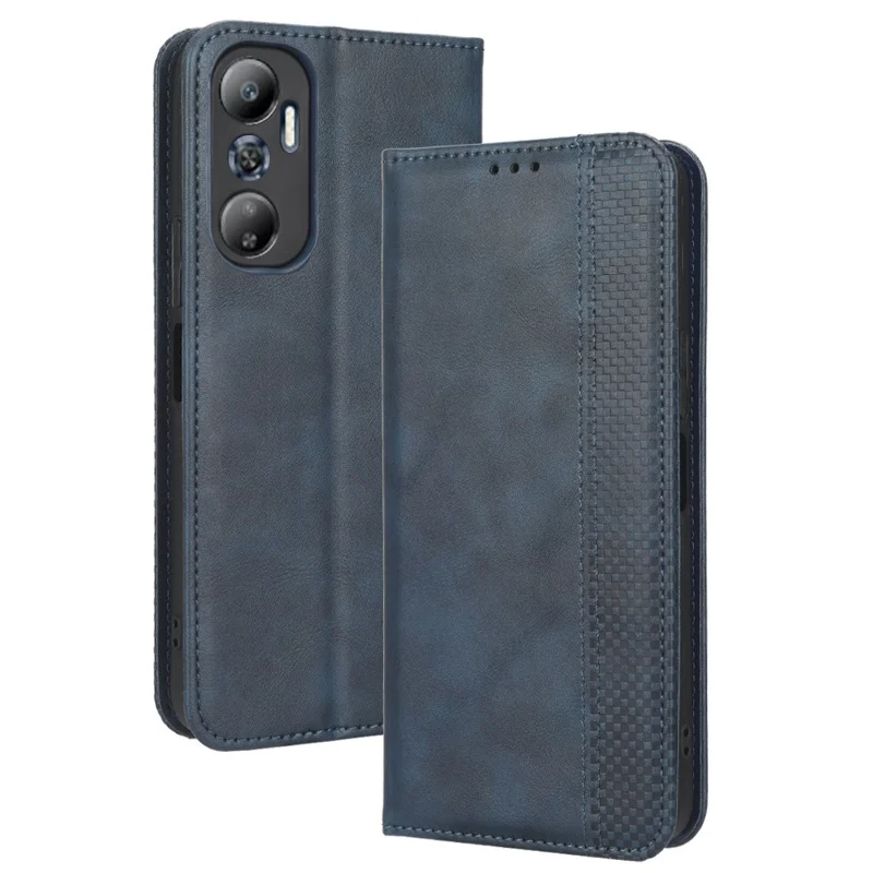 For Infinix Hot 20 4G / X682B Retro Texture Phone Case Imprinted Pattern PU Leather Wallet Phone Cover - Blue