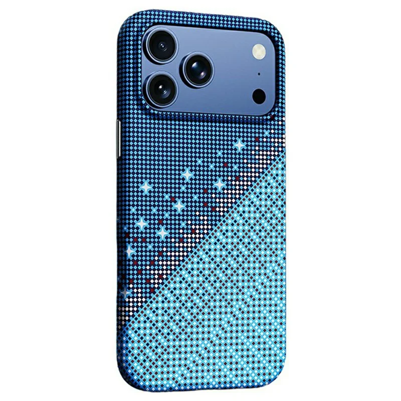 For iPhone 17 Pro Max Magnetic Case Pixel Grid Pattern Hard PC Shockproof Phone Cover - Blue