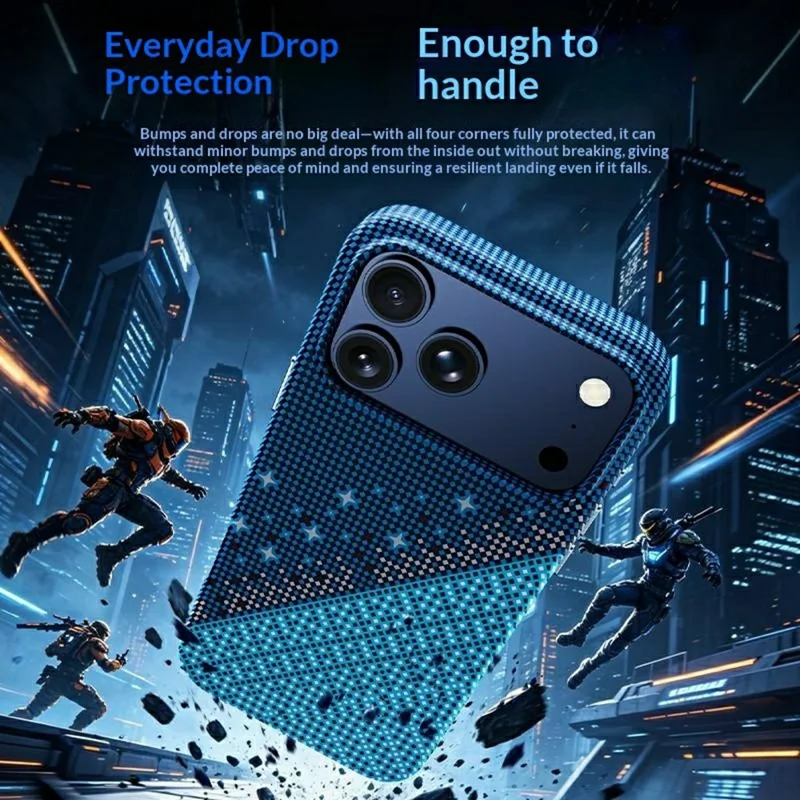 For iPhone 17 Pro Max Magnetic Case Pixel Grid Pattern Hard PC Shockproof Phone Cover - Blue