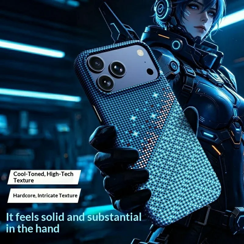 For iPhone 17 Pro Magnetic Case Pixel Grid Pattern Hard PC Shockproof Phone Cover - Blue