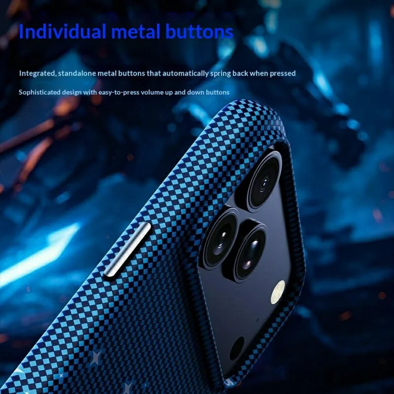 For iPhone 17 Pro Magnetic Case Pixel Grid Pattern Hard PC Shockproof Phone Cover - Blue