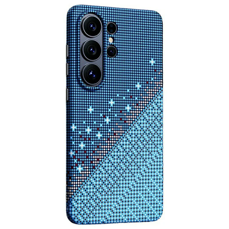 For Samsung Galaxy S24 Ultra Magnetic Case Pixel Grid Pattern Hard PC Shockproof Phone Cover - Blue