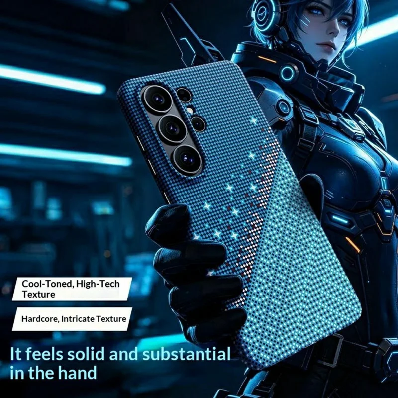 For Samsung Galaxy S24 Ultra Magnetic Case Pixel Grid Pattern Hard PC Shockproof Phone Cover - Blue