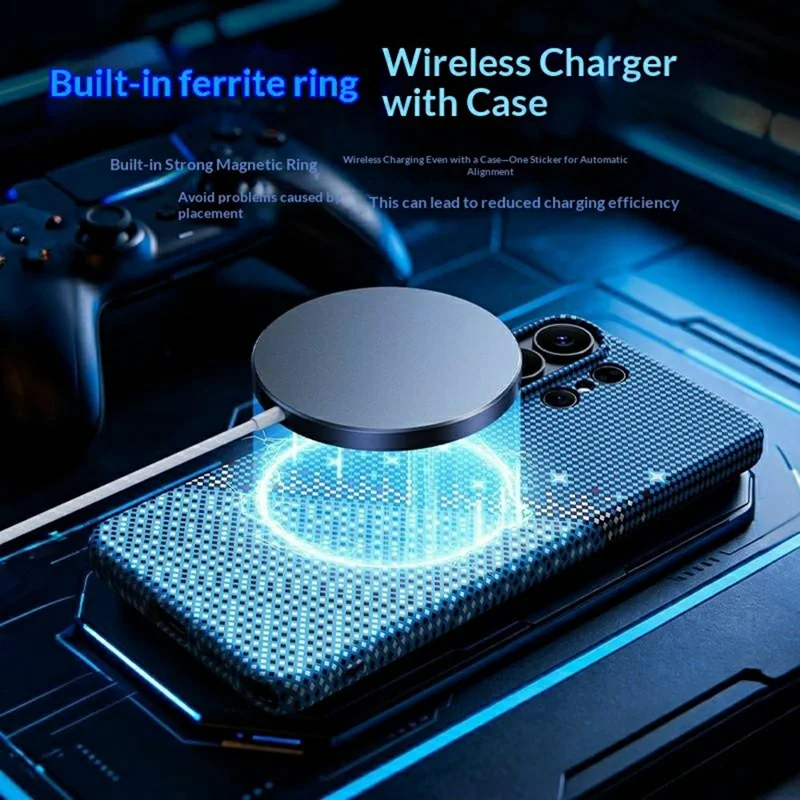 For Samsung Galaxy S24 Ultra Magnetic Case Pixel Grid Pattern Hard PC Shockproof Phone Cover - Blue