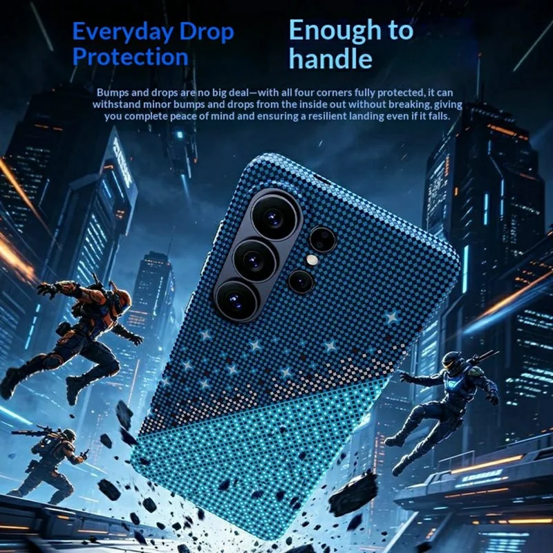 For Samsung Galaxy S24 Ultra Magnetic Case Pixel Grid Pattern Hard PC Shockproof Phone Cover - Blue