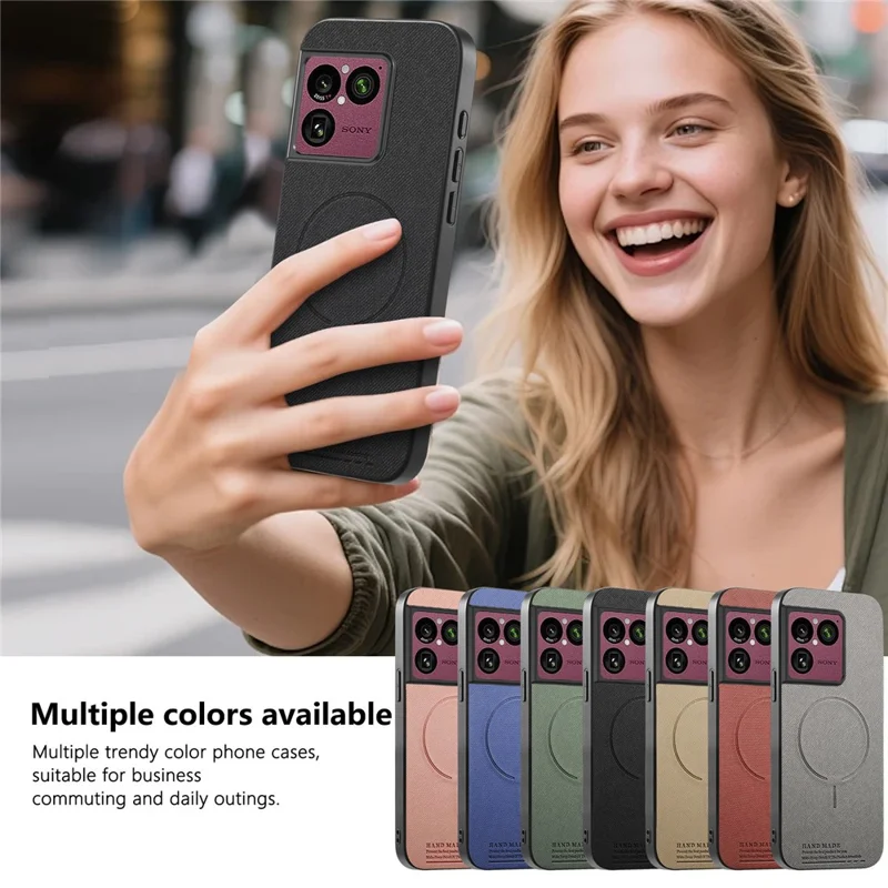 Чехол с магнитом для Sony Xperia 1 VIII, тканевая текстура, поликарбонат + TPU + искусственная кожа, защита от царапин, черный