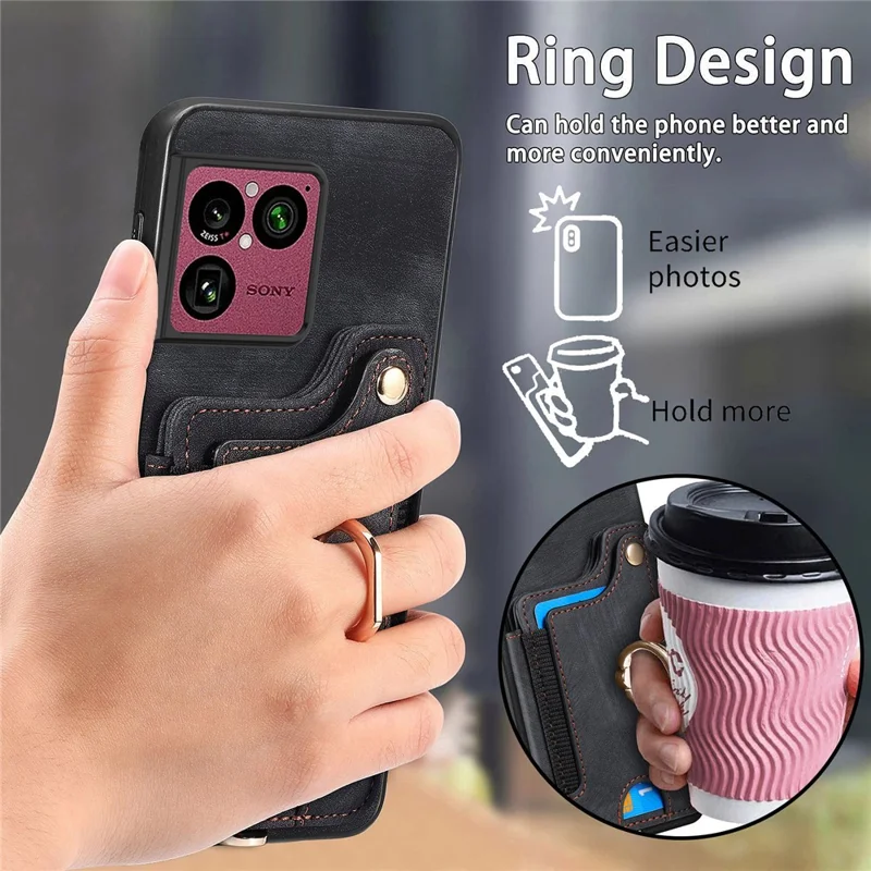 For Sony Xperia 1 VIII Retro PU Leather Case Phone Cover with RFID Blocking Card Holder / Ring Holder - Black