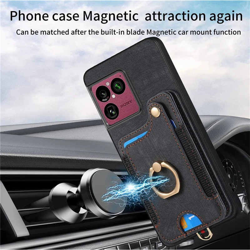For Sony Xperia 1 VIII Retro PU Leather Case Phone Cover with RFID Blocking Card Holder / Ring Holder - Black