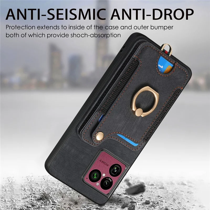For Sony Xperia 1 VIII Retro PU Leather Case Phone Cover with RFID Blocking Card Holder / Ring Holder - Black