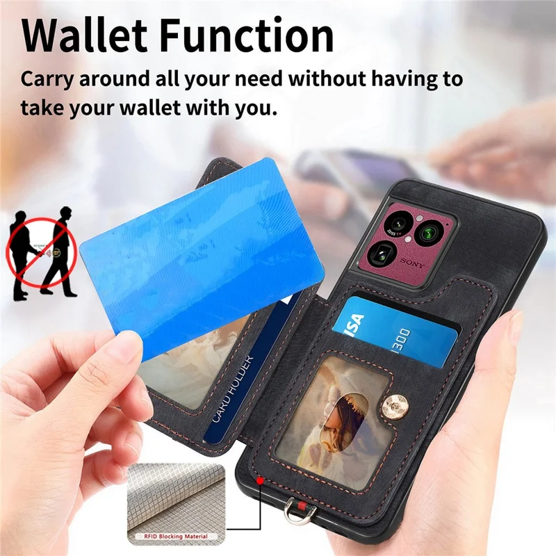 For Sony Xperia 1 VIII Retro PU Leather Case Phone Cover with RFID Blocking Card Holder / Ring Holder - Black