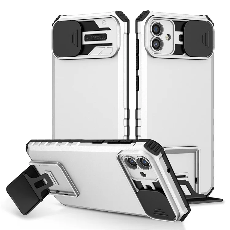 Für Samsung Galaxy A04 4G (164,4 x 76,3 x 9,1 Mm) Schleifkameraschutz PC + TPU Hybrid -hülle Kickstand -mobiltelefonabdeckung - Weiß