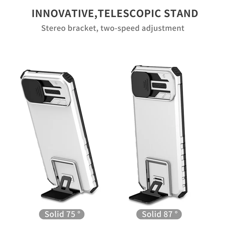 Für Samsung Galaxy A04 4G (164,4 x 76,3 x 9,1 Mm) Schleifkameraschutz PC + TPU Hybrid -hülle Kickstand -mobiltelefonabdeckung - Weiß