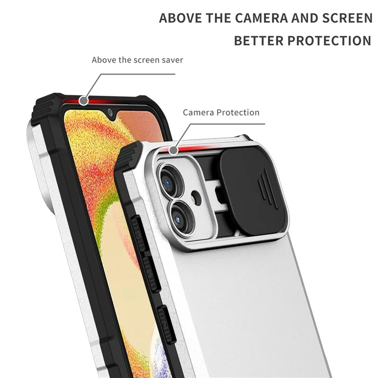 Für Samsung Galaxy A04 4G (164,4 x 76,3 x 9,1 Mm) Schleifkameraschutz PC + TPU Hybrid -hülle Kickstand -mobiltelefonabdeckung - Weiß