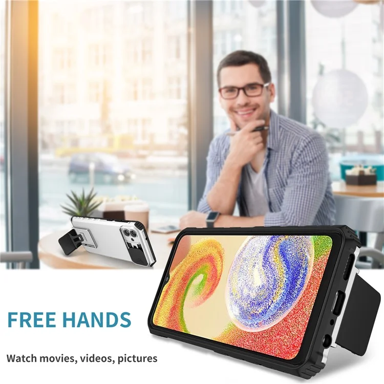 Für Samsung Galaxy A04 4G (164,4 x 76,3 x 9,1 Mm) Schleifkameraschutz PC + TPU Hybrid -hülle Kickstand -mobiltelefonabdeckung - Weiß
