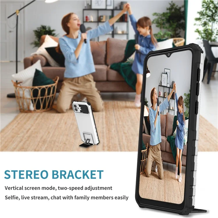 Für Samsung Galaxy A04 4G (164,4 x 76,3 x 9,1 Mm) Schleifkameraschutz PC + TPU Hybrid -hülle Kickstand -mobiltelefonabdeckung - Weiß