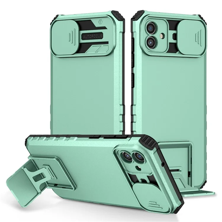 Para Samsung Galaxy A04 4G (164,4 x 76,3 x 9,1 mm) Slide Camera Protection PC + TPU Hybrid Case Kickstand Cell Phone Cover - Baby Blue