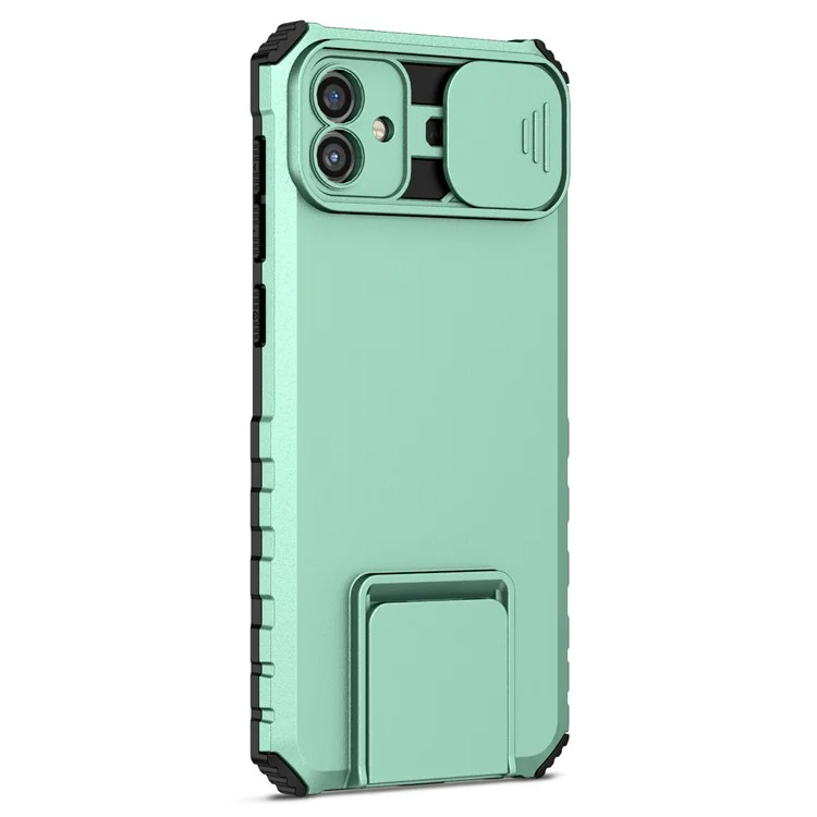 Para Samsung Galaxy A04 4G (164,4 x 76,3 x 9,1 mm) Slide Camera Protection PC + TPU Hybrid Case Kickstand Cell Phone Cover - Baby Blue