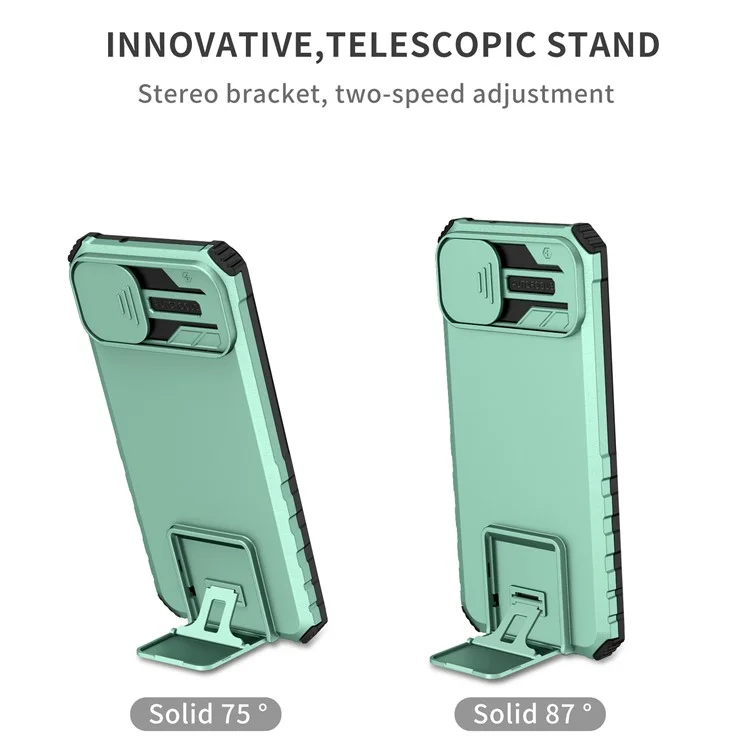 Para Samsung Galaxy A04 4G (164,4 x 76,3 x 9,1 mm) Slide Camera Protection PC + TPU Hybrid Case Kickstand Cell Phone Cover - Baby Blue