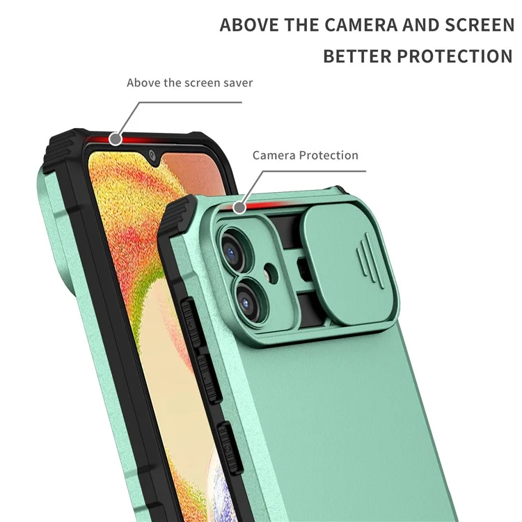 Para Samsung Galaxy A04 4G (164,4 x 76,3 x 9,1 mm) Slide Camera Protection PC + TPU Hybrid Case Kickstand Cell Phone Cover - Baby Blue