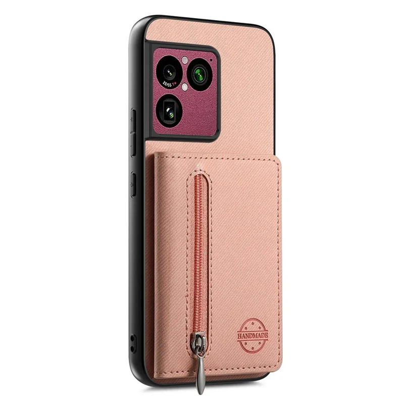 For Sony Xperia 1 VIII Case Zipper Card Holder Kickstand Jeans Cloth Texture Leather Back Cover - Pink
