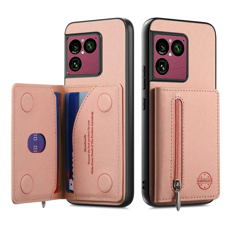 For Sony Xperia 1 VIII Case Zipper Card Holder Kickstand Jeans Cloth Texture Leather Back Cover - Pink
